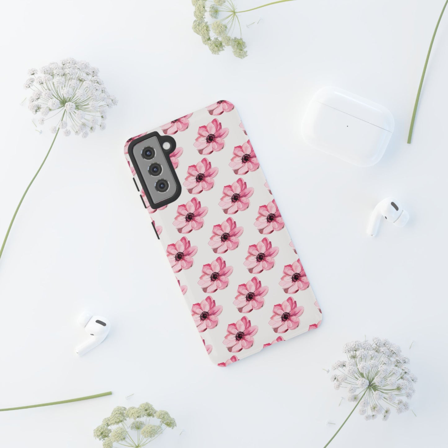 Floral Tough Phone Case - Stylish Protection with Pink Flowers - iPhone Samsung Galaxy Google Pixel - MahaCase