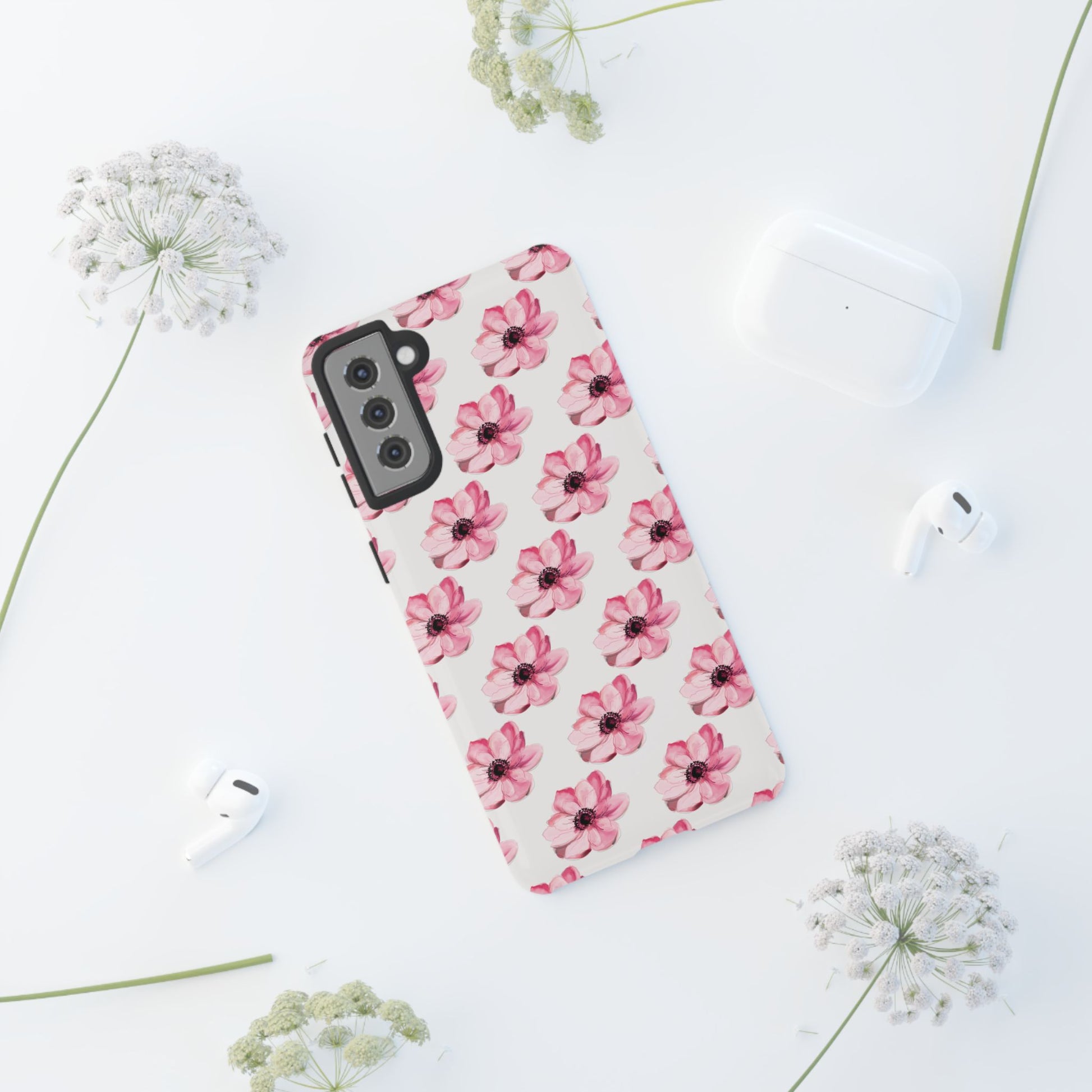 Floral Tough Phone Case - Stylish Protection with Pink Flowers - iPhone Samsung Galaxy Google Pixel - MahaCase
