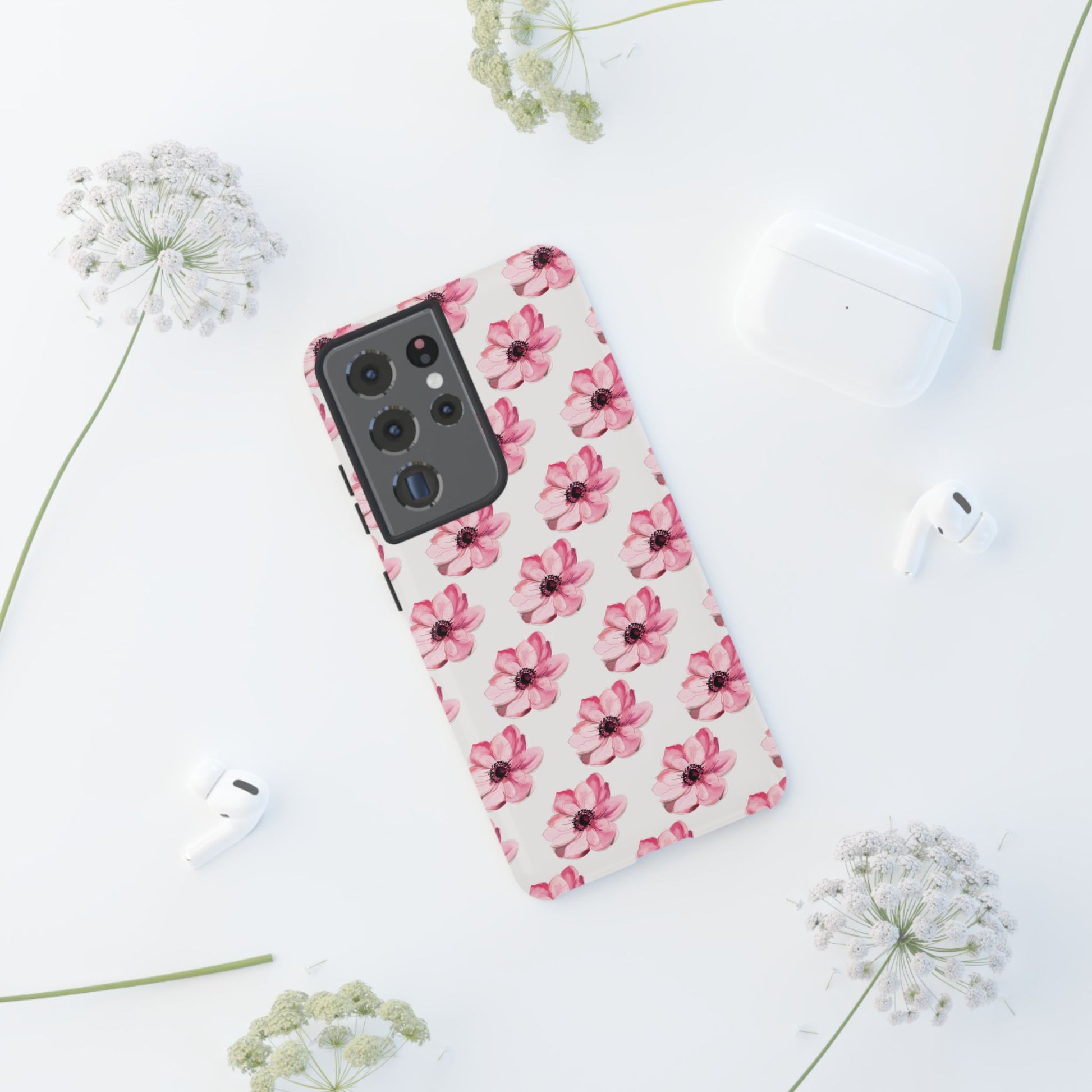 Floral Tough Phone Case - Stylish Protection with Pink Flowers - iPhone Samsung Galaxy Google Pixel - MahaCase